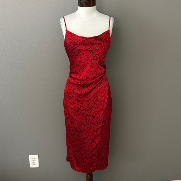 re:named Dresses & Skirts - Re:Named Red animal print leopard Sexy slip dress Sz S Valentine's Day